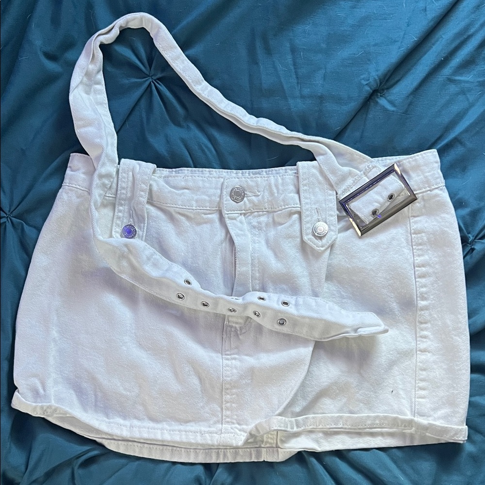 White Denim Mini Skirt with Belt